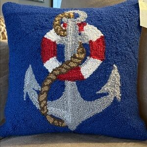 Peking Handicraft Hand-Hooked Nautical Anchor Pillow | 16” | NWT